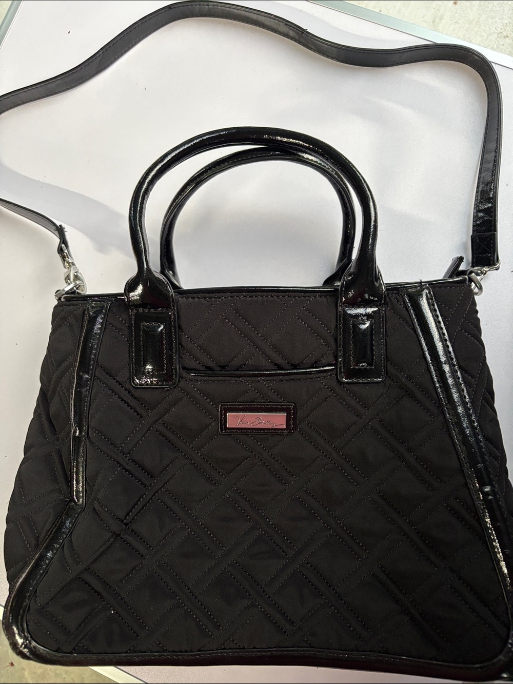 Vera Bradley Black Quilted Satchel with Patent Trim - Picture 1 of 11